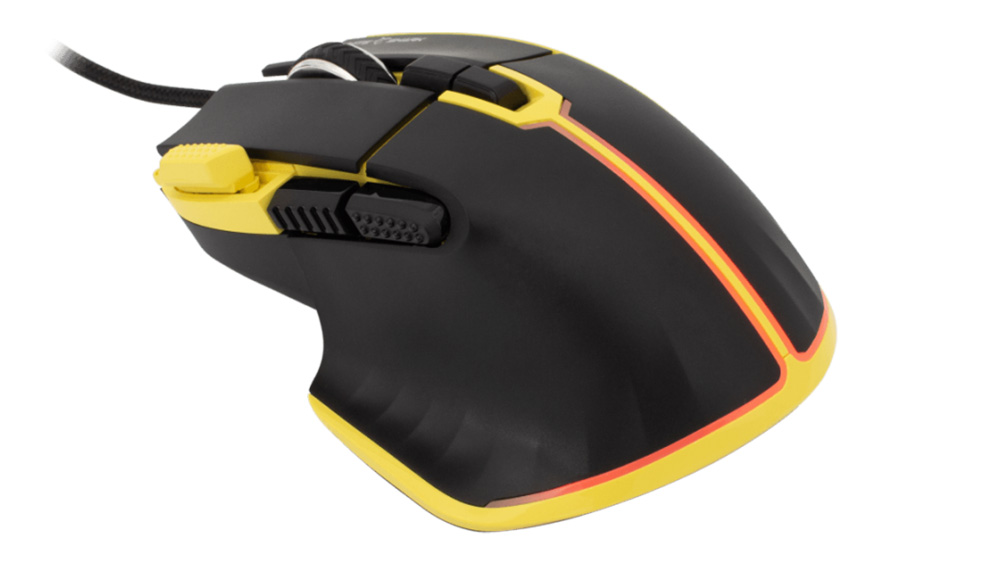 My&scaron; White Shark MARROK GM-9006 na b&iacute;l&eacute;m pozad&iacute; zobrazuj&iacute;c&iacute; ergonomick&yacute; design ze strany s programovateln&yacute;mi tlač&iacute;tky